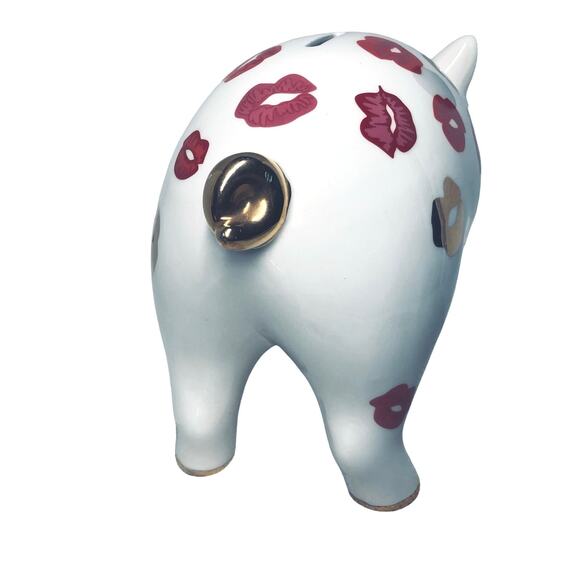 Henri Bendel “Pucker Up” Discontinued Lipstick Kisses Porcelain Piggy Bank - Picture 8 of 12